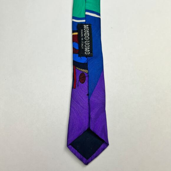Mondo Uomo Mens 100% Tie Silk Abstract Multicolor Made In Italy Necktie - Picture 10 of 14